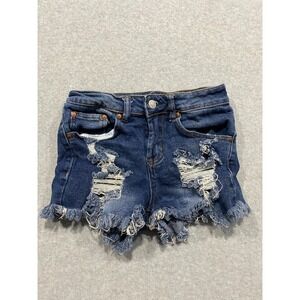 Almost Famous Jean Shorts Size 0 Distressed Stretch Midrise 3" Raw Hem